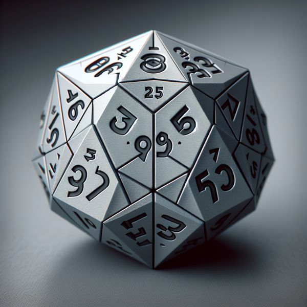AI image generated by DALL-E 3 — prompt: A twenty-sided die (D20) with the first twenty prime numbers (2, 3, 5, 7, 11, 13, 17, 19, 23, 29, 31, 37, 41, 43, 47, 53, 59, 61, 67, 71) on the faces.