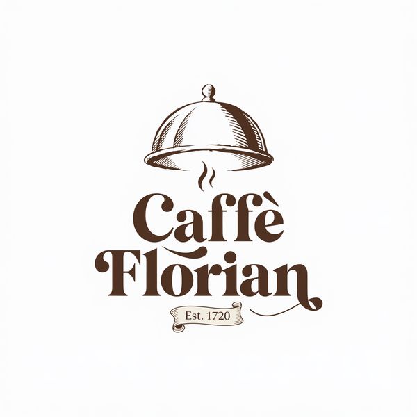 AI image generated by Recraft V4 Pro, ranked #21 of 21 in the "Vintage Cafe Logo" arena challenge — prompt: Vintage minimalist restaurant logo for "Caffè Florian", retro cloche dome with steam and "Est. 1720" banner, classic typography, warm brown and cream tones, subtle texture on light background, vector emblem style.