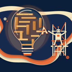 Paper-cut style illustration of an oversized, incandescen...