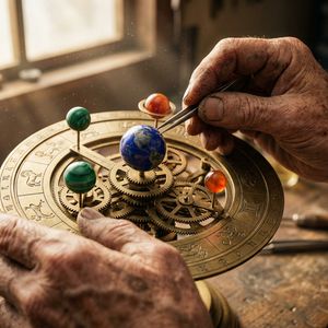 A hyper-realistic close-up of an elderly artisan's weathe...