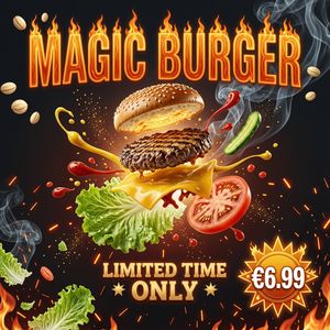 Wan 2.7 — Magic Burger Explosion: Fiery Photorealism Challenge