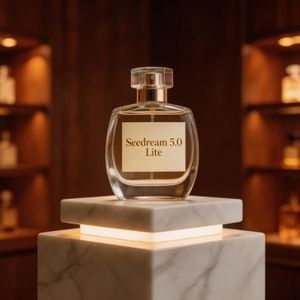 Cinematic wide-angle shot of a luxurious, high-end perfum...