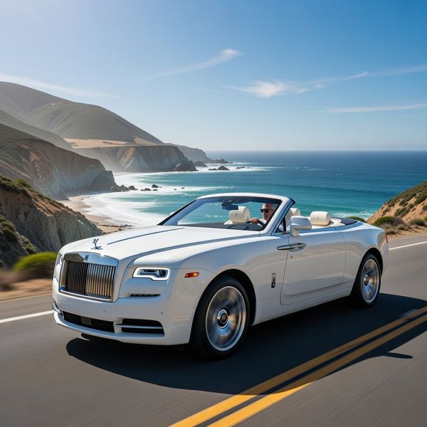 AI image generated by Grok Imagine Image, ranked #12 of 13 in the "Man and Car in California" arena challenge — prompt: Make a photo of the man driving the car down the California coastline