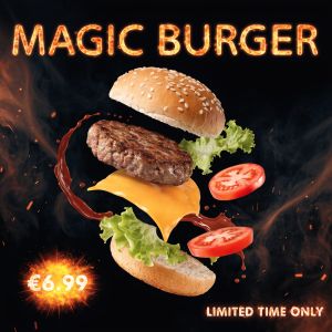 Recraft V4.1 Pro — Magic Burger Explosion: Fiery Photorealism Challenge