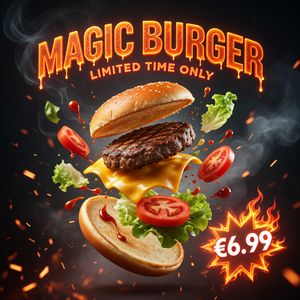 Wan 2.5 (Preview) — Magic Burger Explosion: Fiery Photorealism Challenge