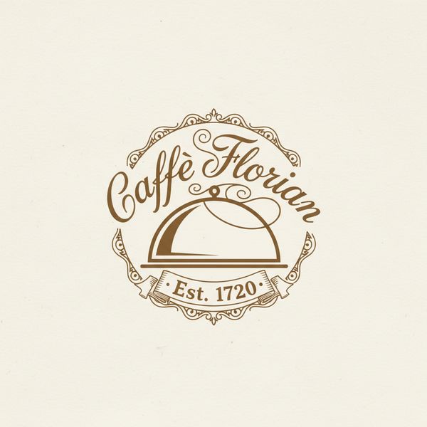 AI image generated by Nano Banana, ranked #4 of 21 in the "Vintage Cafe Logo" arena challenge — prompt: Vintage minimalist restaurant logo for "Caffè Florian", retro cloche dome with steam and "Est. 1720" banner, classic typography, warm brown and cream tones, subtle texture on light background, vector emblem style.