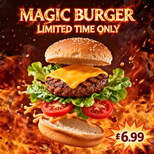 Vidu Q2 — Magic Burger Explosion: Fiery Photorealism Challenge