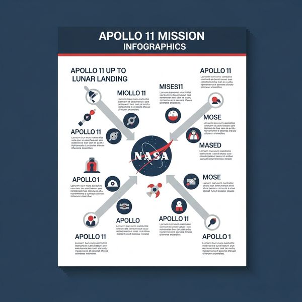 Create a clean, modern vector infographic poster about the Apollo 11 mission. NASA-inspired palet...