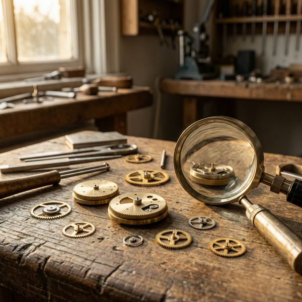 AI image generated by Wan 2.7 Pro — prompt: A hyper-realistic close-up of a weathered, wooden artisan’s workbench scattered with vintage watchmaking tools. High-resolution textures of brushed brass gears, tiny steel springs, and a magnifying loupe catching a warm glint of sunlight from a nearby window. Shallow depth of field with a soft bokeh background of a rustic workshop, 4k resolution, cinematic lighting, rich professional-grade photography.