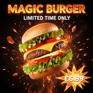 FLUX.2 [klein] 9B — Magic Burger Explosion: Fiery Photorealism Challenge