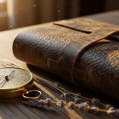 Imagen 4.0 Ultra Generate 001 generated image of A hyper-realistic close-up of a weathered, vintage leather traveler's journal...