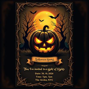 Vintage gothic Halloween party invitation. Dark parchment...