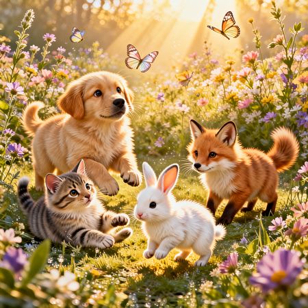 Vidu Q2 benchmark result for Adorable Baby Animals in Sunny Meadow
