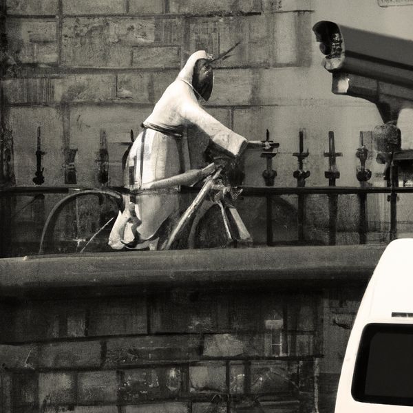 AI image generated by DALL-E 2 — prompt: CCTV footage of Jesus Christ stealing a bike