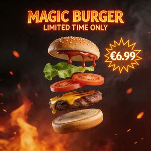 Seedream 5.0 Lite — Magic Burger Explosion: Fiery Photorealism Challenge