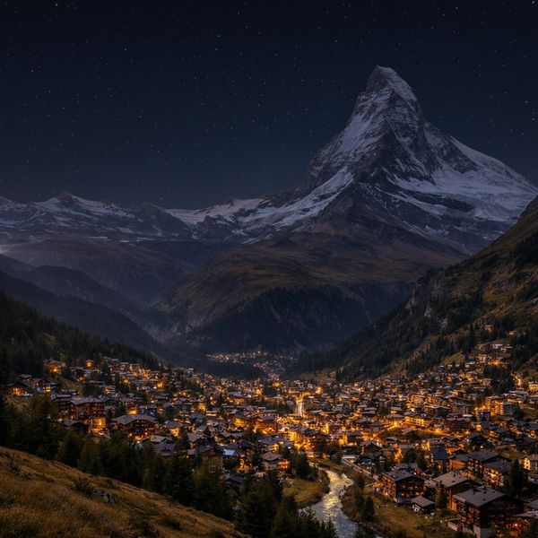 AI image generated by Nano Banana, ranked #12 of 16 in the "Night Sky Transformation" arena challenge — prompt: Change the scene to night: a deep, dark sky with subtle, glistening stars visible behind the mountain.