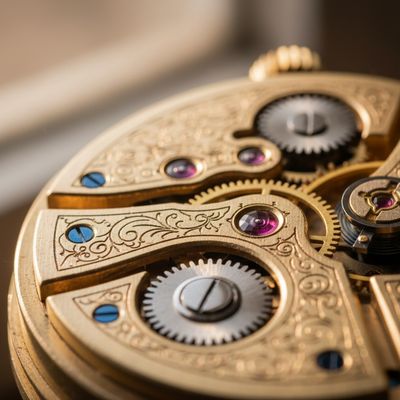 Nano Banana generated image of A macro photography shot of an antique mechanical watch movement, intricate b...