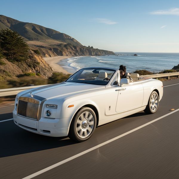 Make a photo of the man driving the car down the California coastline