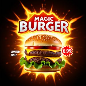 OmniGen v2 — Magic Burger Explosion: Fiery Photorealism Challenge