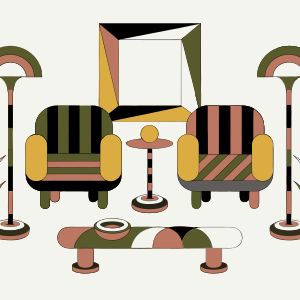 Minimalist vector flat design of a mid-century modern liv...