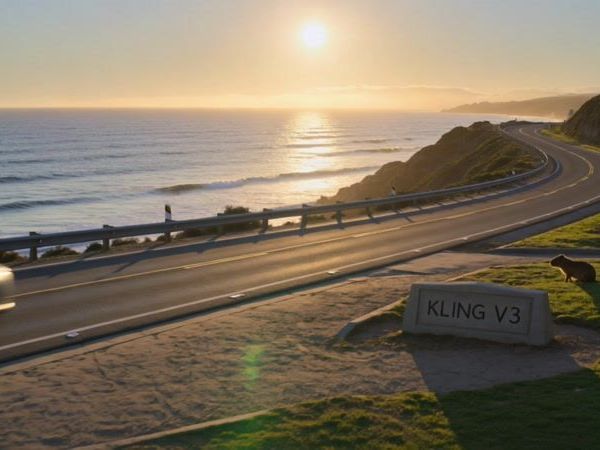 Cinematic drone shot of a sleek, futuristic electric car gliding smoothly along a winding coastal...