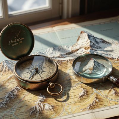 Grok Imagine Image Pro generated image of A hyper-realistic cinematic close-up of a weathered vintage compass resting o...