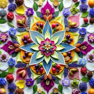Perfectly symmetrical mandala made entirely of real flowe...