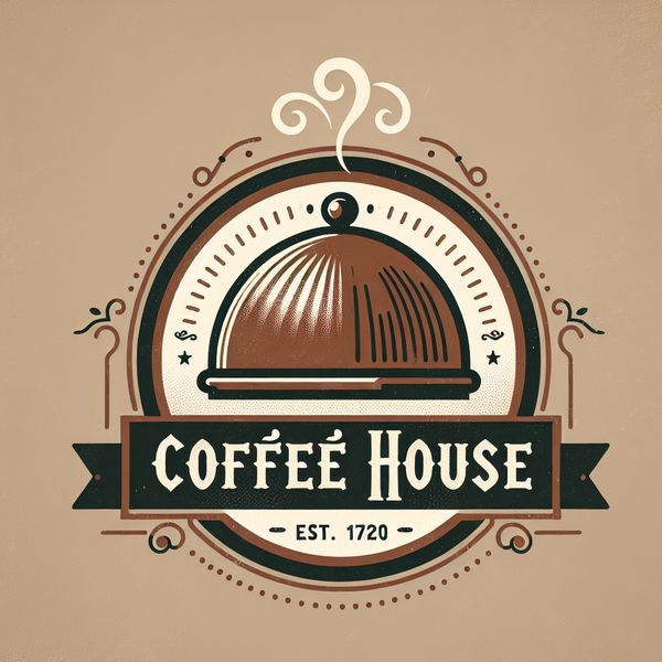 AI image generated by DALL-E 3, ranked #22 of 24 in the "Vintage Cafe Logo" arena challenge — prompt: Vintage minimalist restaurant logo for "Caffè Florian", retro cloche dome with steam and "Est. 1720" banner, classic typography, warm brown and cream tones, subtle texture on light background, vector emblem style.