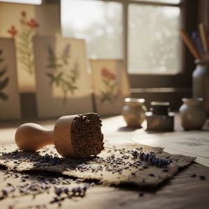 A hyper-realistic close-up of an artisan's workbench, foc...