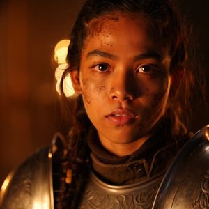 Close portrait of a battle-worn paladin in ornate engrave...