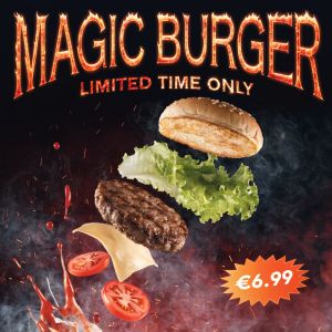 Recraft V4.1 — Magic Burger Explosion: Fiery Photorealism Challenge