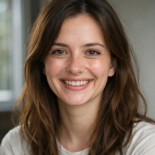 AI image generated by FLUX.2 [max], ranked #11 of 14 in the "Neutral Expression to Genuine Smile" arena challenge — prompt: {
  "action": "image_edit",
  "reference": "uploaded neutral portrait",
  "change": "Warm genuine Duchenne smile: lips curved up, slight natural teeth, soft eye crinkles, subtle cheek raise",
  "details": "Realistic smiling skin (dimples if present, soft cheek shadows), slightly brighter eyes; keep exact eye shape/color/iris",
  "preserve_exact": "Face identity/structure, eyes/nose/lips/eyebrows, hair, skin texture/pores/freckles, makeup, clothing, head pose, background, lighting, shadows, framing",
  "no_changes": "No face shape change, no new features, no gaze shift, no hair/clothing/lighting/background edits",
  "style": "Ultra-photorealistic 8K portrait, sharp face focus, natural soft lighting, realistic skin glow"
}