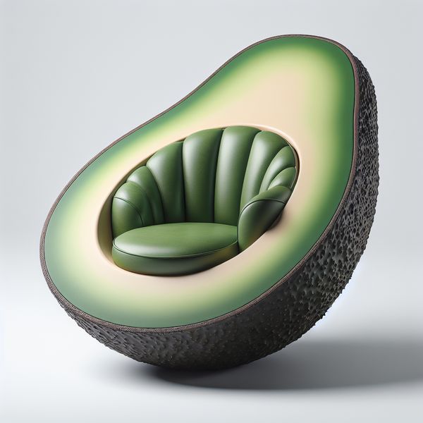 AI image generated by DALL-E 3 — prompt: an armchair in the shape of an avocado