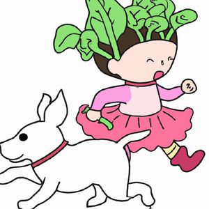 an illustration of a baby daikon radish in a tutu walking...