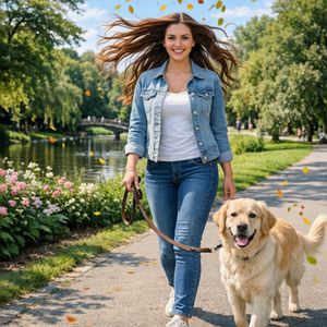 Add dynamic motion to this photo: make hair blow in the w...