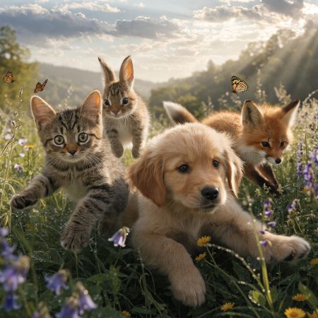 Recraft V4 Pro benchmark result for Adorable Baby Animals in Sunny Meadow