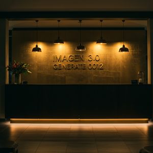 A wide, cinematic shot of a high-end, boutique hotel lobb...