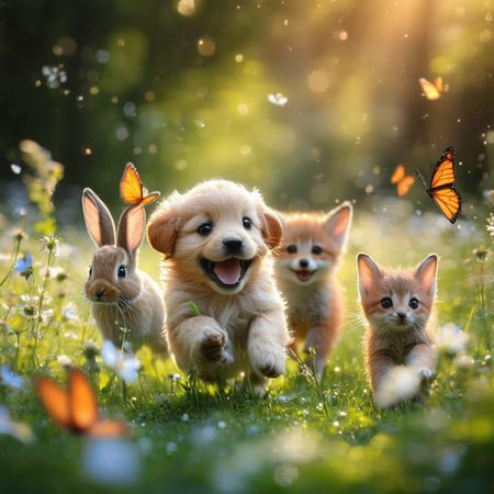 Stable Diffusion 3.5 Large benchmark result for Adorable Baby Animals in Sunny Meadow