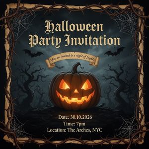 Vintage gothic Halloween party invitation. Dark parchment...