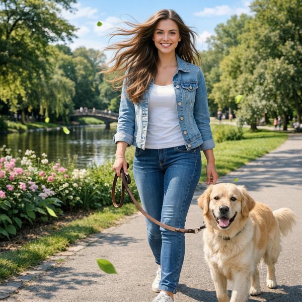 AI image generated by Wan 2.6, ranked #1 of 13 in the "Golden Hour Stroll" arena challenge — prompt: Add dynamic motion to this photo: make hair blow in the wind, add leaves flying, energetic and lively feel.