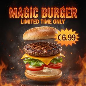 Qwen Image 2.0 Pro — Magic Burger Explosion: Fiery Photorealism Challenge