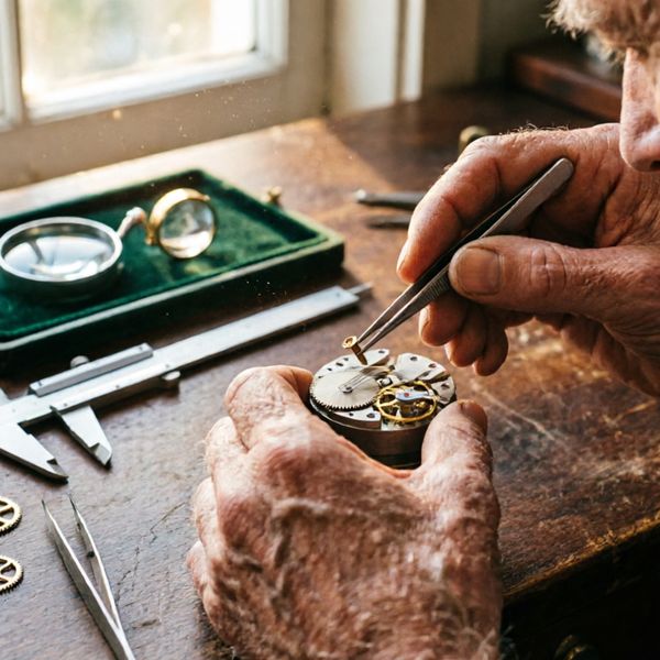 AI image generated by Qwen Image 2.0 — prompt: A hyper-realistic close-up of an elderly craftsman's weathered hands meticulously assembling a delicate mechanical watch. Soft, natural sunlight streams through a dusty workshop window, illuminating fine metal gears, tiny brass screws, and a jeweler's loupe on a velvet tray. Shallow depth of field with a warm, cinematic atmosphere, 8k resolution, macro photography style.
