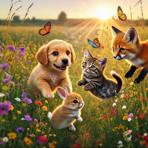 Bria FIBO — Adorable Baby Animals in Sunny Meadow