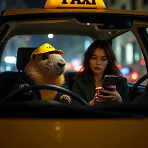 FLUX.1 [dev] — The Capybara Taxi Driver