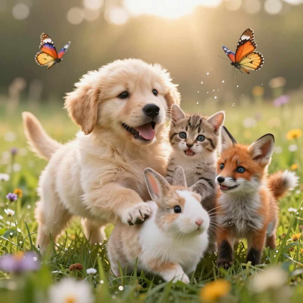 Z-Image Turbo full size benchmark result for Adorable Baby Animals in Sunny Meadow