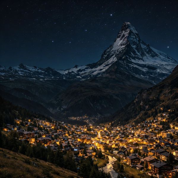 AI image generated by Seedream 5.0 Lite, ranked #8 of 16 in the "Night Sky Transformation" arena challenge — prompt: Change the scene to night: a deep, dark sky with subtle, glistening stars visible behind the mountain.